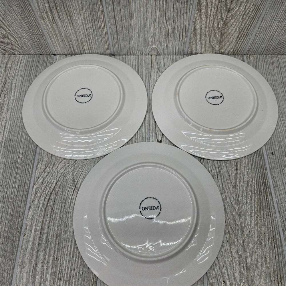 Oneida Westerly Basket White Stoneware Salad Plates Set of 3 Basketweave 7.75
